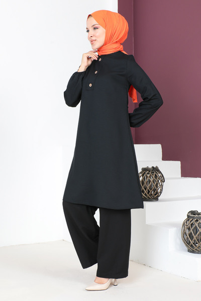 Tesettür Dünyası Dvojitý oblek s knoflíky TSD230701 černý