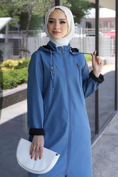 Tesettür Dünyası Hooded Trench Coat Tsd220539 Blue