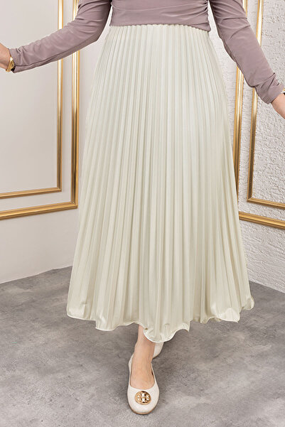 Tesettür Dünyası Flounced Leather Look Skirt Tsd 250155   Beige