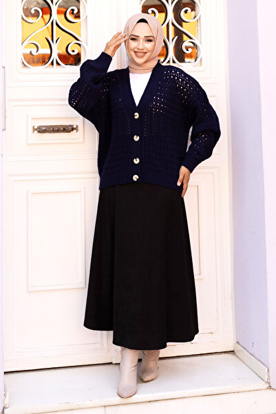 Tesettür Dünyası Світло-синій трикотажний кардиган з отворами - на ґудзиках, TSD240717