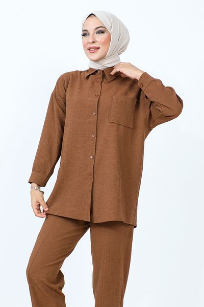Tesettür Dünyası Tsd 231009   Model Brown Double Set - Pocket Detail