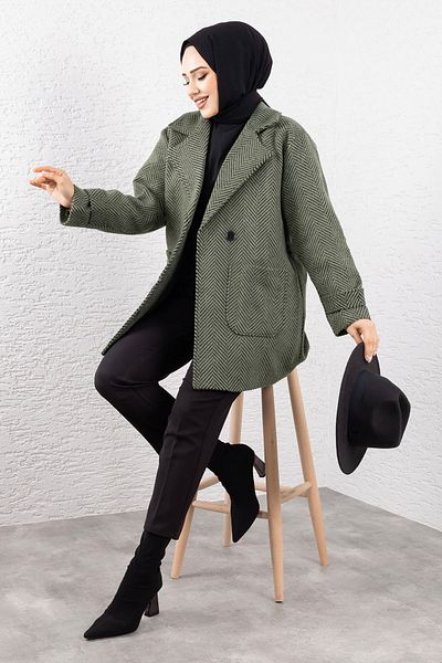 Tesettür Dünyası Khaki Coat - Tsd with Bag Pocket and Epaulette Detail 240954