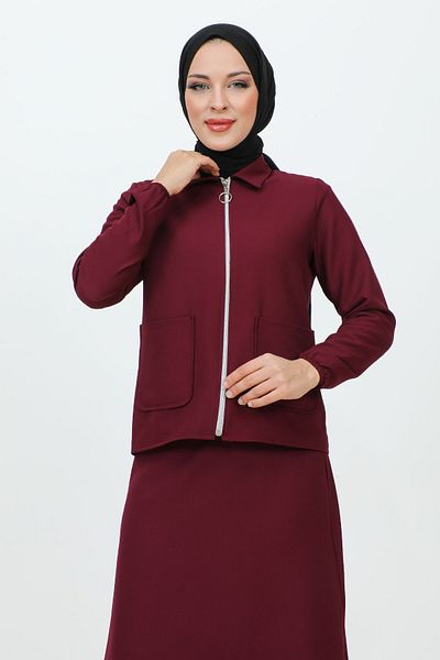 Tesettür Dünyası Zippered Pocket Skirt Crepe Suit TSD231205 Plum