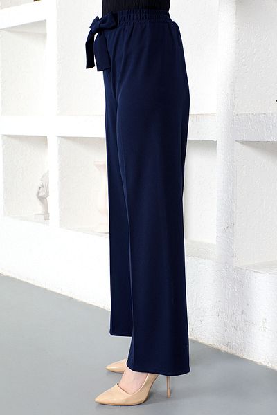 Tesettür Dünyası Elastic Waist Wide Leg Trousers Tsd230109 Navy Blue