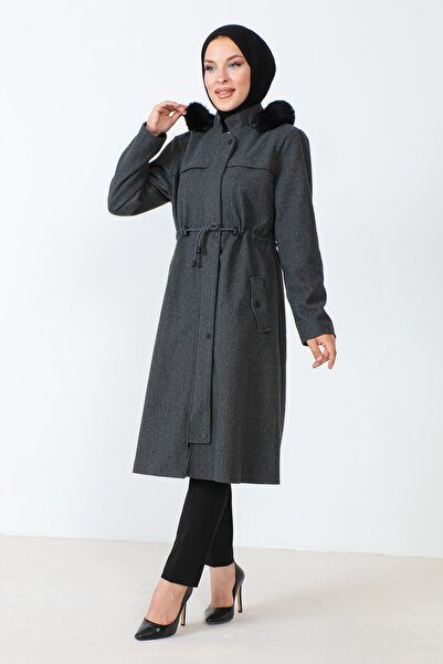 Tesettür Dünyası Kabát se skrytým zipem TSD230805 Antracit