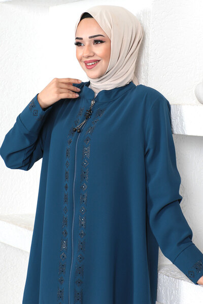 Tesettür Dünyası Indigo Hijab Ferace - Κεντημένο με πούλιες, Tsd 230330