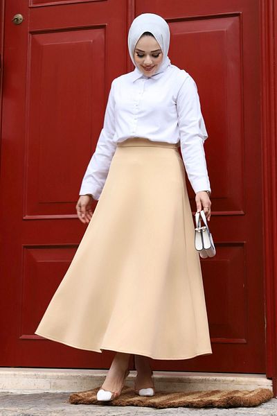 Tesettür Dünyası Scuba Flared Skirt TSD240218 Camel