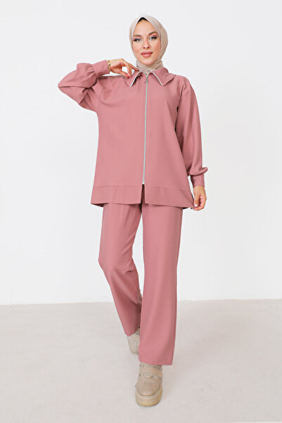 Tesettür Dünyası Zippered Double Suit TSD230905 Powder