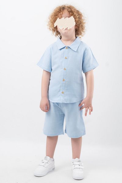 Vauva Muslin Shirt Suit Shorts Suit 2 Piece Suit Buttoned 100% Cotton Kids Suit