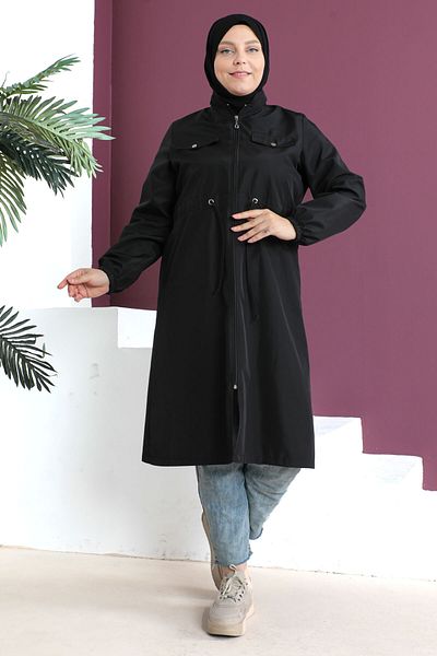 Tesettür Dünyası Плюс розмір Sus Pocket Trenckot Tsd230504 Black