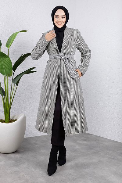 Tesettür Dünyası Ecru Double Breasted Collar Pocket Coat - Tsd 240938