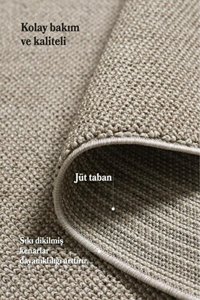 Enva Home Bukle Kilim Düz Yumuşak Sisal Jüt Taban %100 Polipropilen Tozumaz Oda Koridor Halısı Kahve Renk