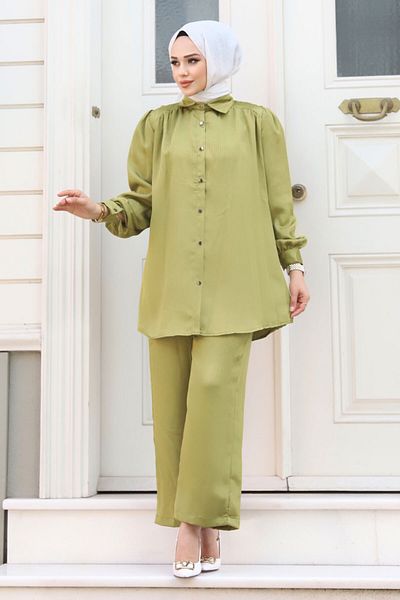 Tesettür Dünyası Jacquard and Neck Buttoned Double Suit - TSD240404
