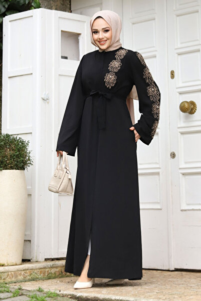 Tesettür Dünyası Χειτζάμπ Ferace TSD240203 Μαύρο Χειτζάμπ Κεντημένο με Χάντρες Χάντρες