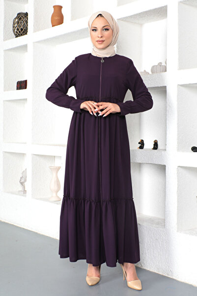 Tesettür Dünyası Flounce Hijab Abaya Tsd230335 Prune