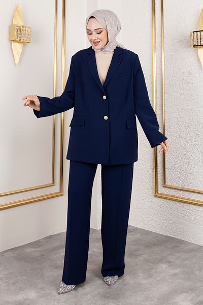 Tesettür Dünyası Navy Blue Premium Blazer Suit Tsd 250116