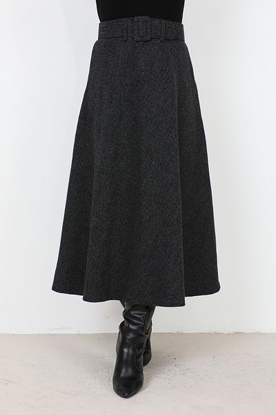 Tesettür Dünyası Patterned Winter Mevlana Skirt TSD231017 Smoked
