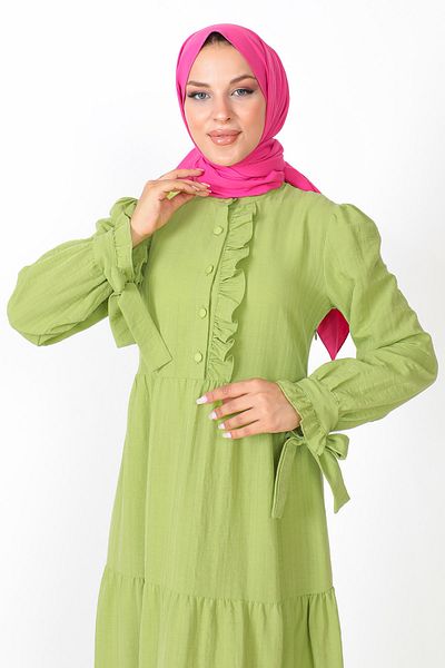 Tesettür Dünyası Φόρεμα Hijab δεμένο μανίκι TSD221207 Πράσινο φιστίκι