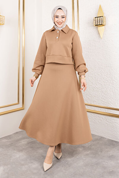 Tesettür Dünyası Scuba Impressed Suit Camel Tsd 250131