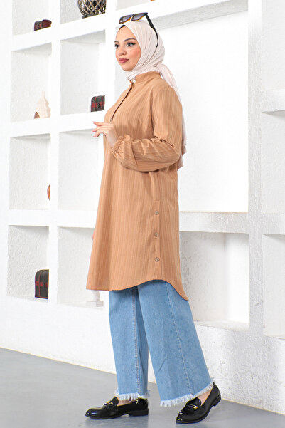 Tesettür Dünyası Τονίκ με κουμπιά στα πλαϊνά TSD230110 Μαύρισμα