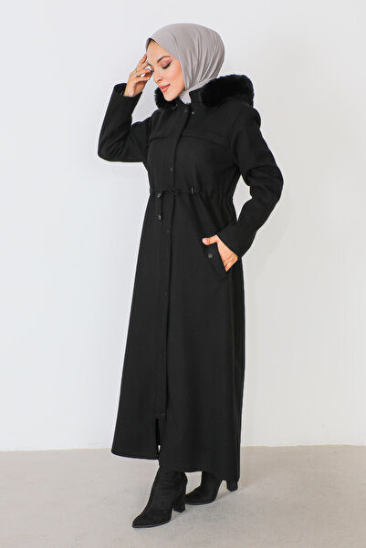 Tesettür Dünyası Παλτό Cashmere με κρυφό φερμουάρ σε όλο το μήκος TSD230911 Μαύρο