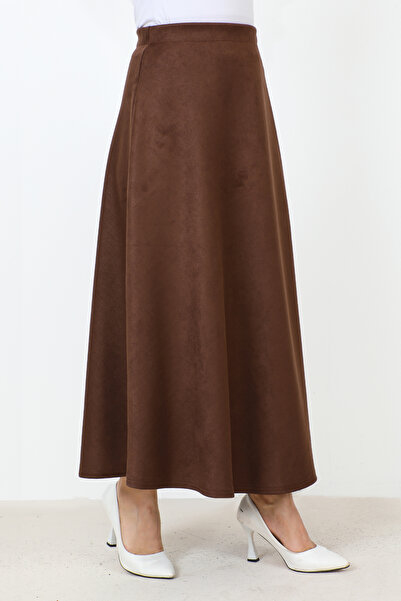 Tesettür Dünyası Semišová sukňa Mevlana TSD0036 hnedá