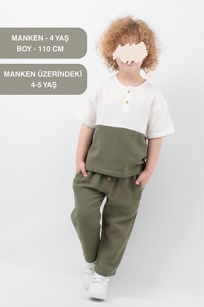 Vauva Muslin Suit Short Sleeve 2 Piece Suit Buttoned 100% Cotton Boy Organic Muslin Suit
