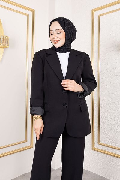Tesettür Dünyası Double Button Blazer Suit Tsd 250156   Black