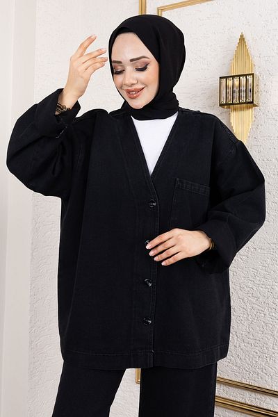 Tesettür Dünyası Black Vera Denim Suit - Tsd 250104