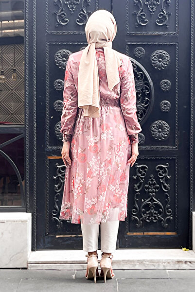 Tesettür Dünyası Virágmintás tüll tunika Tsd220809 Dusty Rose
