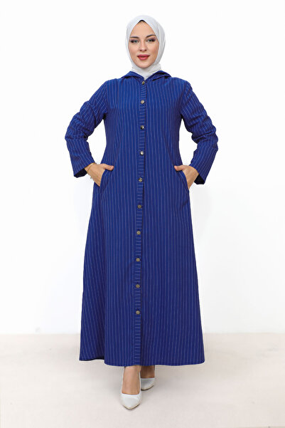Tesettür Dünyası Ahsen Full-length Buttoned Cape TSD231206 Saks Blue