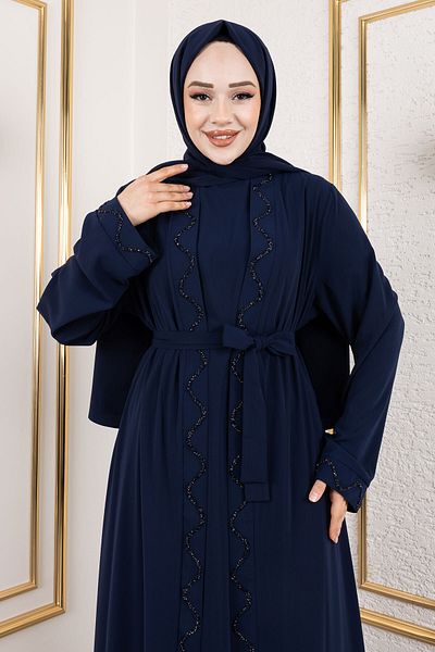 Tesettür Dünyası Σετ Abaya με εσωτερικό φόρεμα Navy Blue TSD250121