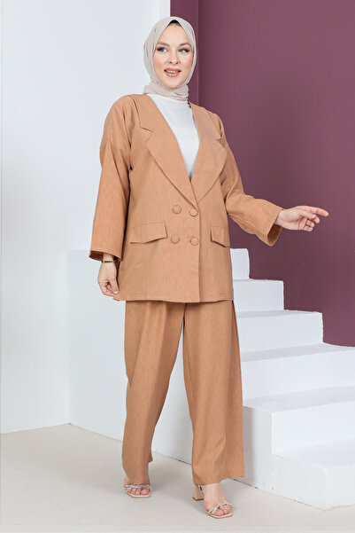 Tesettür Dünyası Jacketed Suit TSD230537 Tan