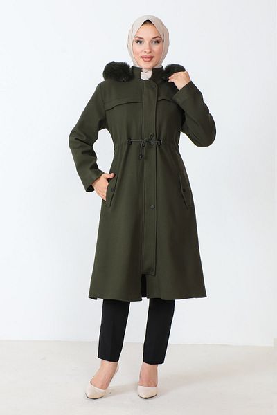 Tesettür Dünyası Kabát se skrytým zipem TSD230805 Khaki