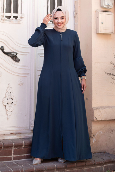 Tesettür Dünyası حجاب نيلي Ferace - TSD مع تفاصيل جيب وسحاب طويل240603