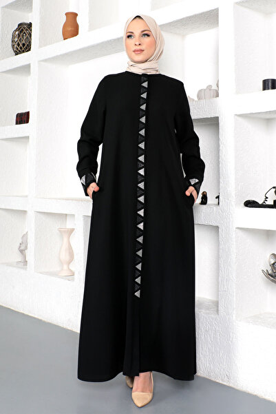 Tesettür Dünyası Black Hijab Ferace - Triangular Sequin Embroidered, Tsd 230331