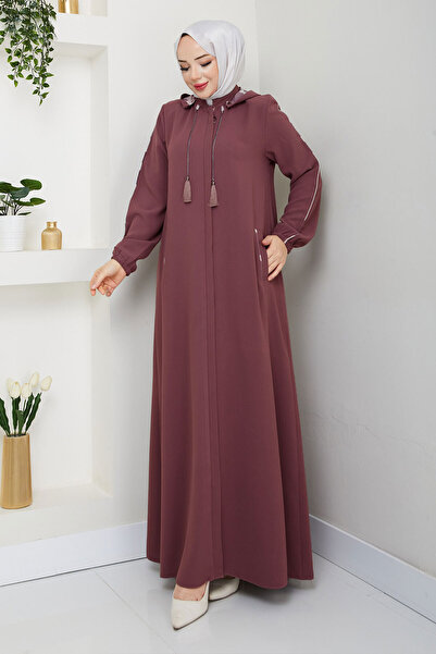 Tesettür Dünyası Piping Detailed Hooded Ferace Tsd 250124   Dried Rose