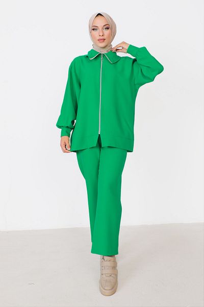 Tesettür Dünyası Zippered Double Suit TSD230905 Green