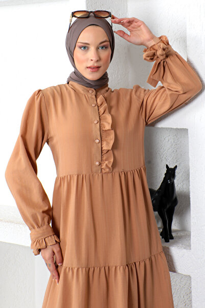 Tesettür Dünyası Μακρύ μοντέρνο φόρεμα με δέσιμο στη λαβή Tsd221207 Μαύρο