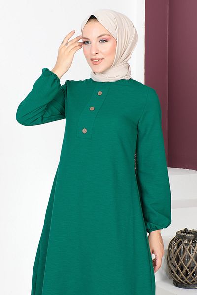 Tesettür Dünyası Buttoned Double Suit TSD230701 Emerald Green