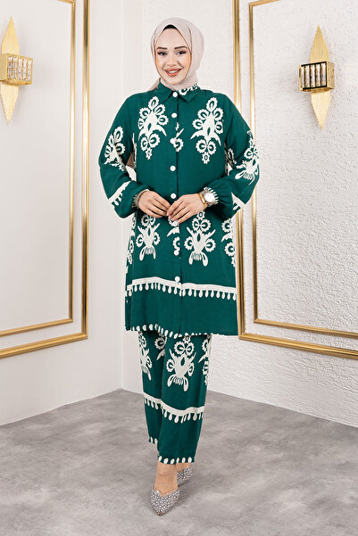 Tesettür Dünyası Σετ βισκόζης με πράσινο έθνικ σχέδιο - TSD 250113