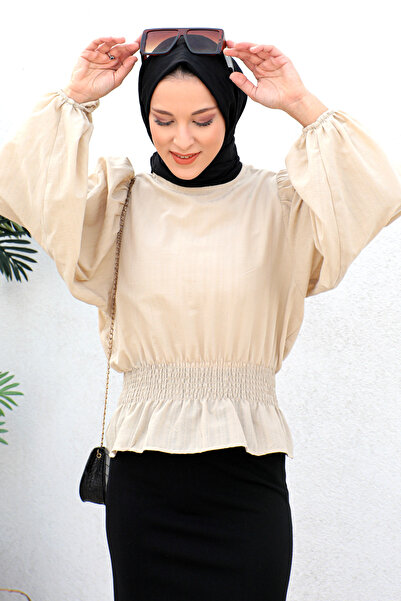 Tesettür Dünyası Derék derék rugalmas blúz Tsd221203 Bézs