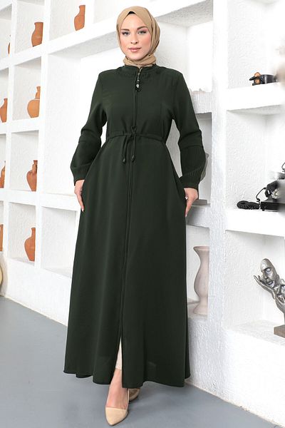Tesettür Dünyası Χακί Hijab Ferace - Δεμένη μέση, Tsd 230342