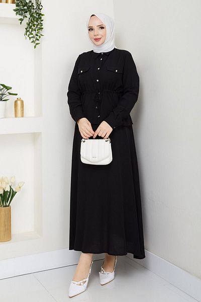 Tesettür Dünyası Elastic Waist Skirt Suit Tsd250164 Black