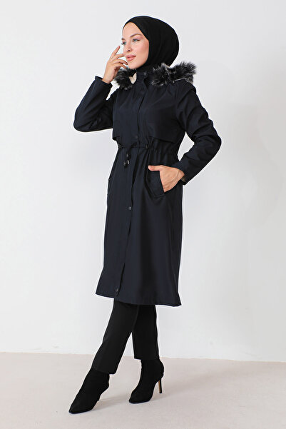 Tesettür Dünyası Derék fűzős kabát TSD230817 sötétkék