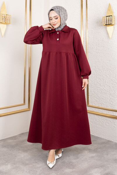 Tesettür Dünyası Scuba Uzun Tesettür Elbise TSD250129 Bordo