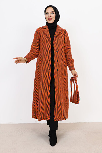 Tesettür Dünyası Double Breasted Collar Buttoned Cape TSD231111 Orange