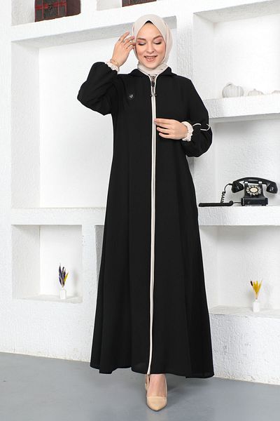Tesettür Dünyası Χρωματιστό μανίκι Hijab Abaya Tsd230415 Μαύρο