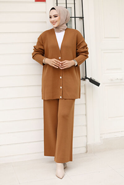 Tesettür Dünyası Σετ Ζακέτα Πλεκτά με Πέτρινα Κουμπιά - TSD 240932   Ταν