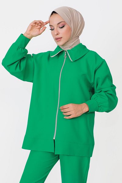 Tesettür Dünyası Zippered Double Suit TSD230905 Green
